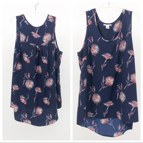 Halogen Blouse Navy Medium sleeveless Floral - Picture 1 of 15